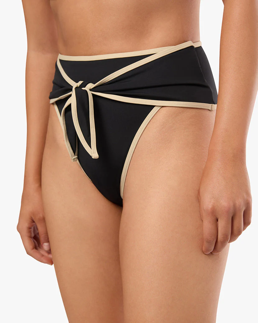 High Rise Tie Front Bottom | Black x Teakwood - Image 5