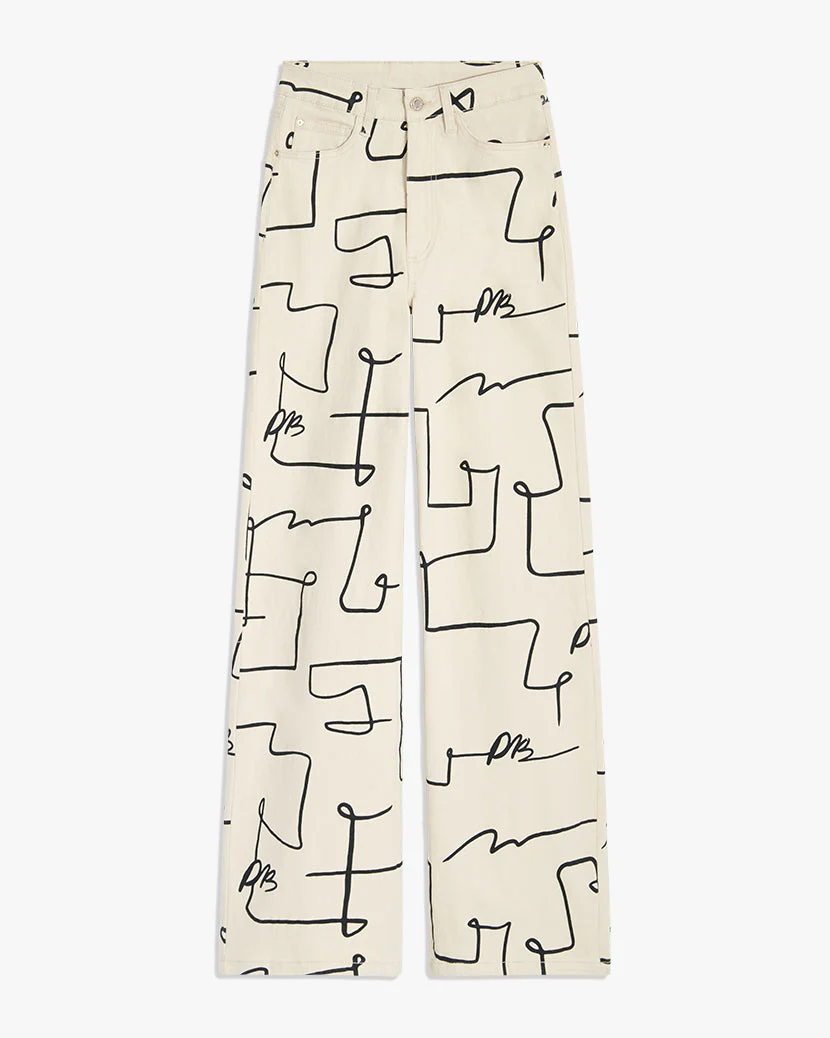 High Rise Wide Leg Scribble Stretch Denim Jean | Unbleached - Image 2