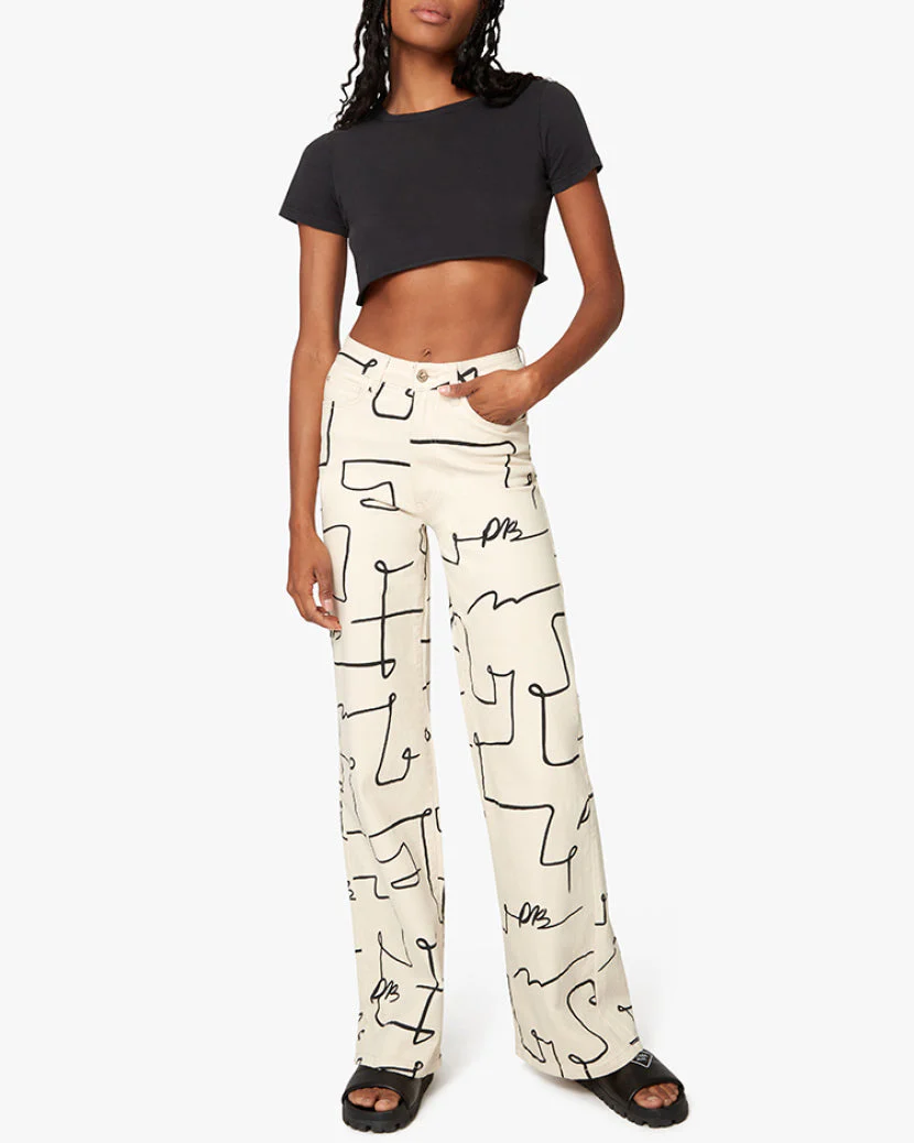High Rise Wide Leg Scribble Stretch Denim Jean | Unbleached - Image 7