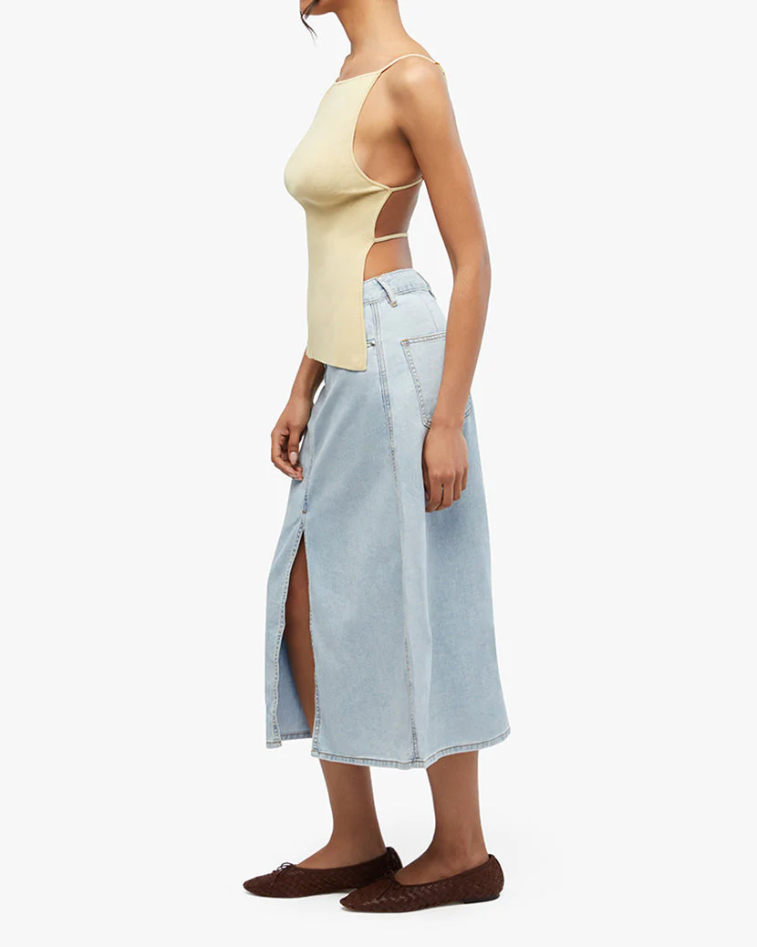 High Straight Neck Fully Fashioned Rib Top | Wheat - Image 3