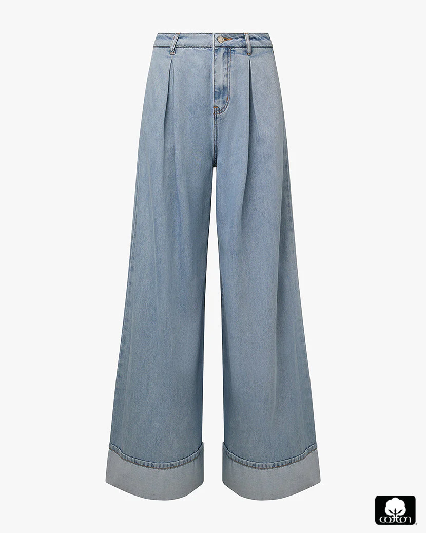 High Waisted Pleated Super Wide Leg Pant | Light x Mid Wash - Image 2