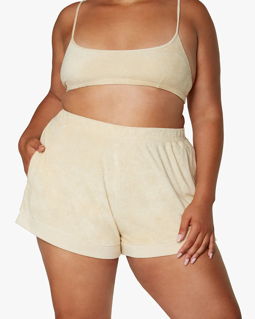 Knit Foldover Towel Terry Shorts | Taupe