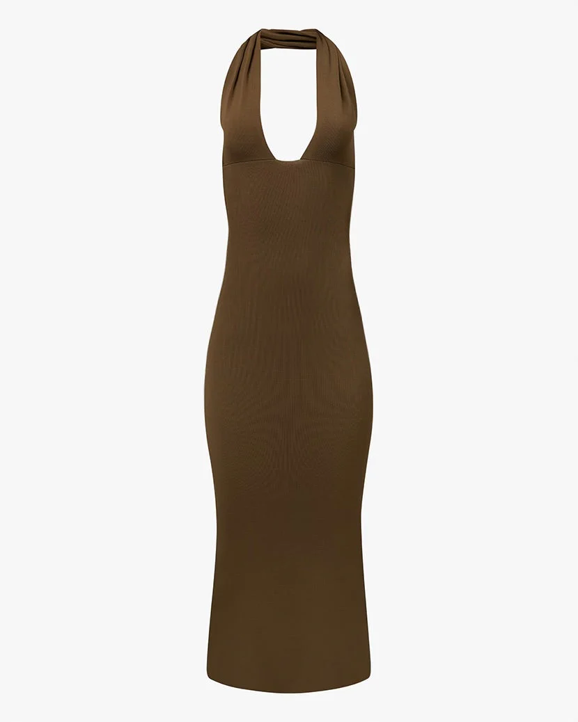 Knit Halter Maxi Dress | Brown - Image 2