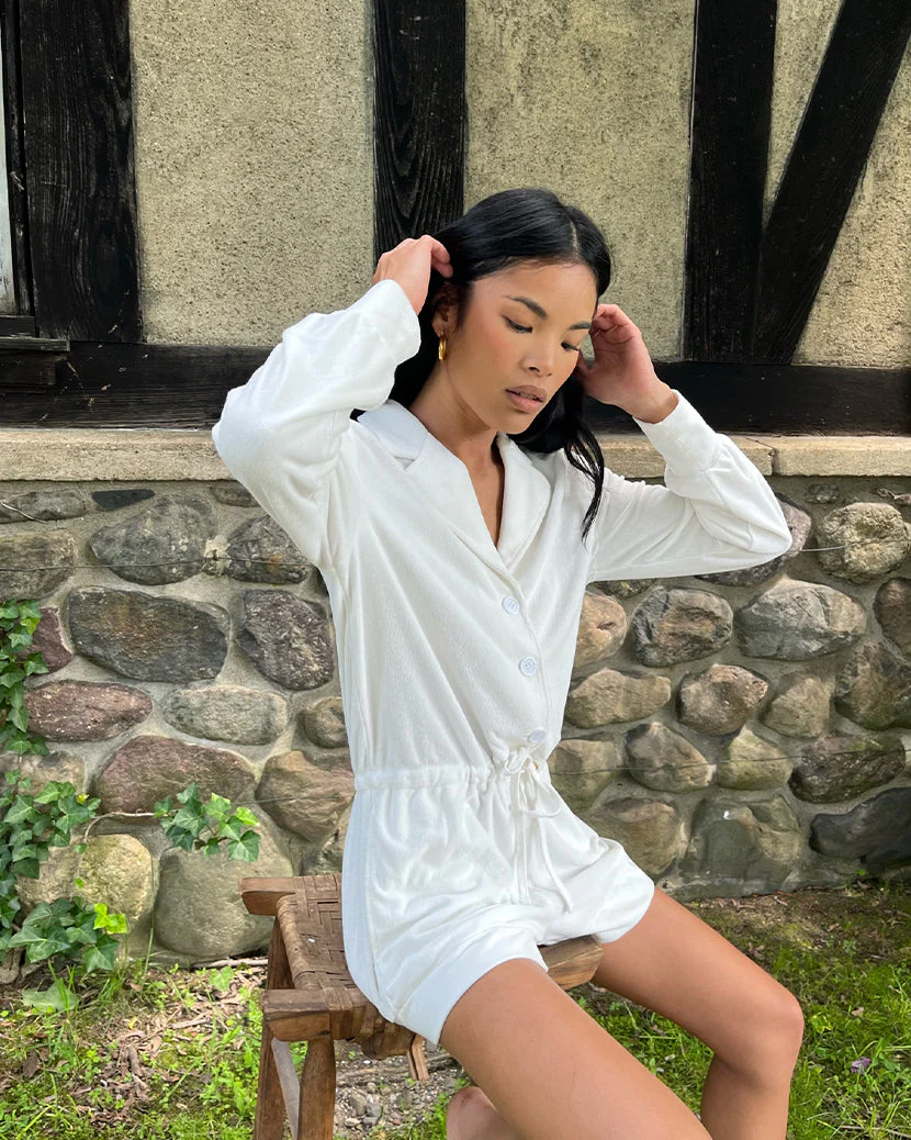 Knit Towel Terry Romper | Optic White - Image 3