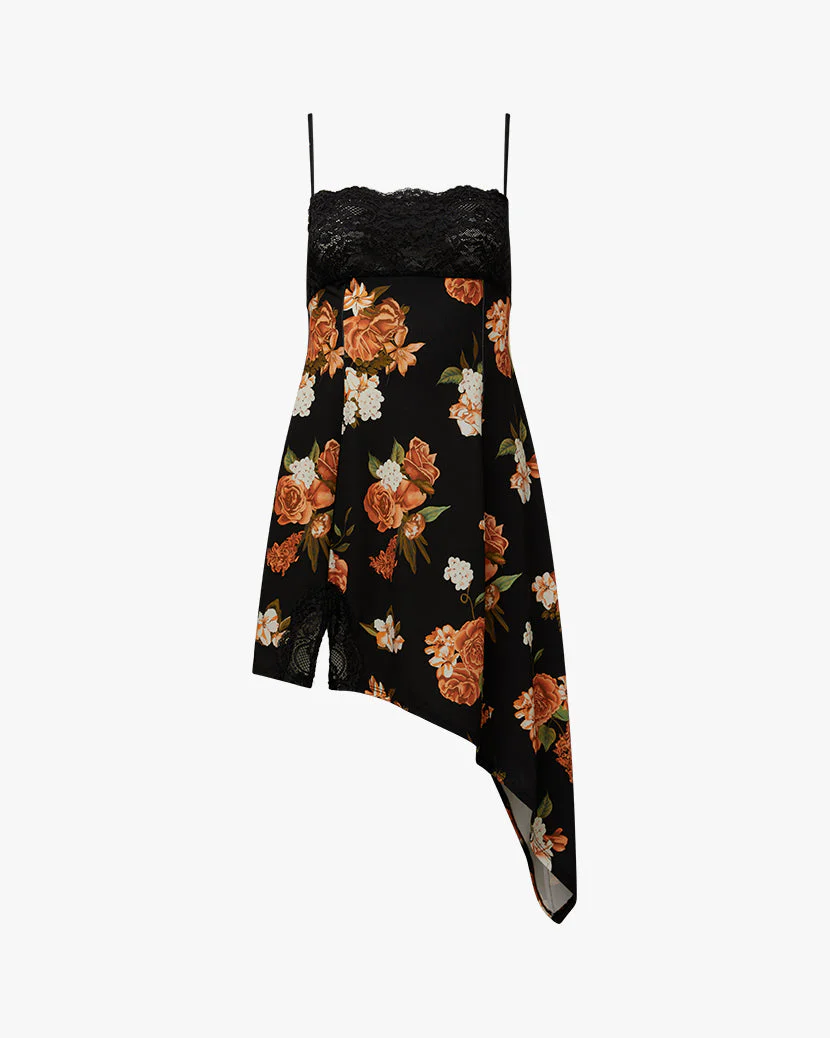 Lace Asymmetrical Neutral Floral Slip Dress | Black - Image 2