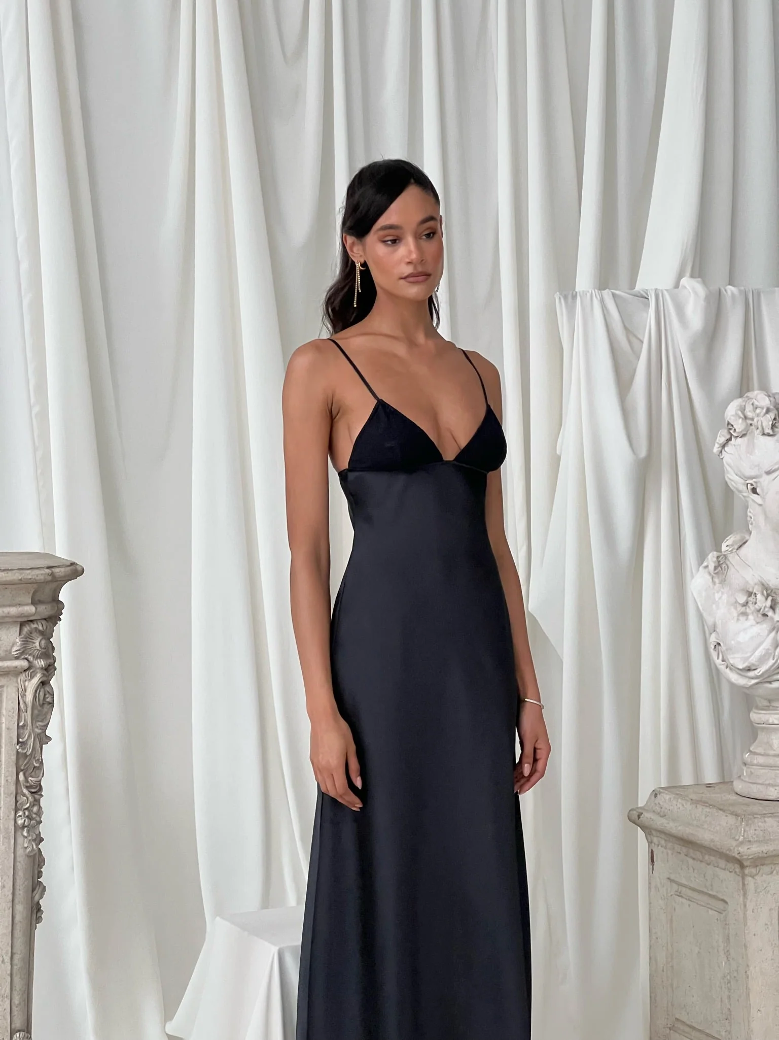 Lace Cup Slip Dress | Black - Image 3