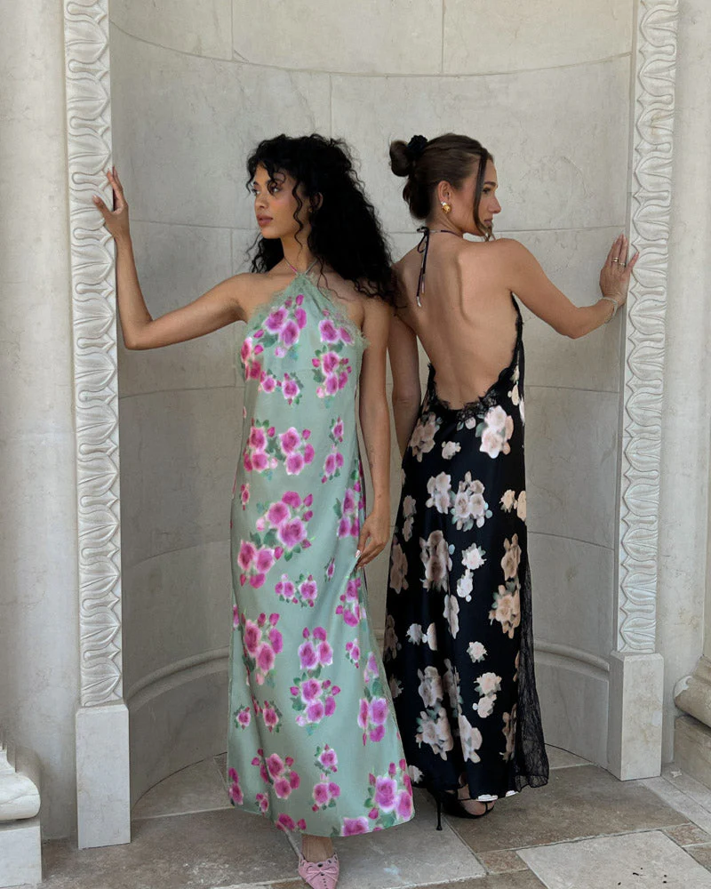Lace Halter Maxi Dress | Black - Image 3