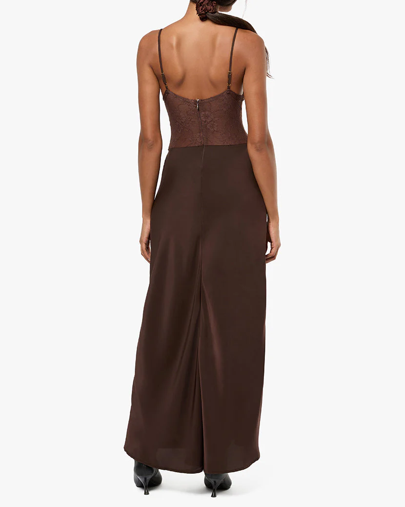 Lace Slip Maxi Dress | Brown - Image 6