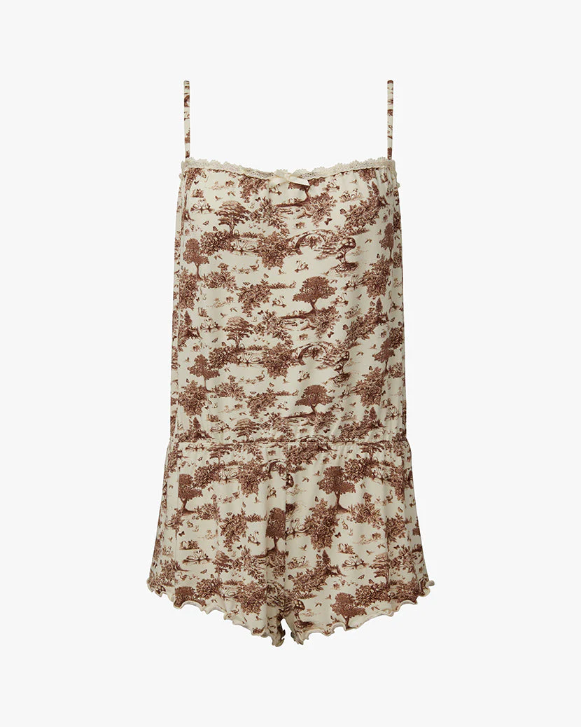 Lace Trim Romper | Antique White Mocha - Image 2