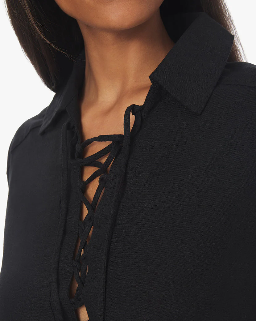 Lace-Up Linen Caftan | Black - Image 5