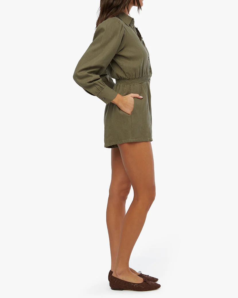 Linen Button Up Romper | Army - Image 3