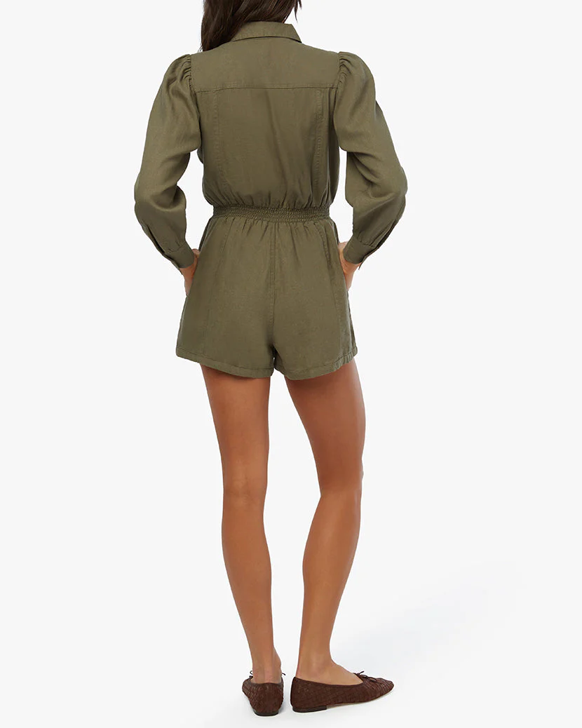 Linen Button Up Romper | Army - Image 4