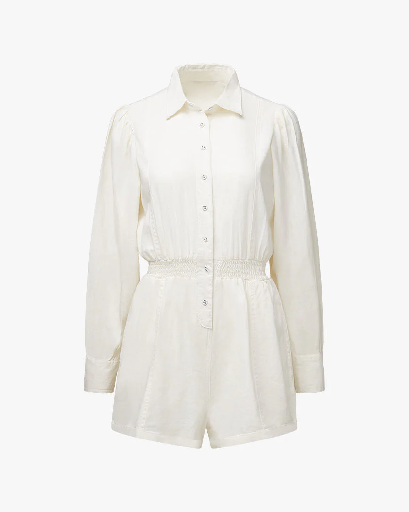 Linen Button Up Romper | White - Image 2