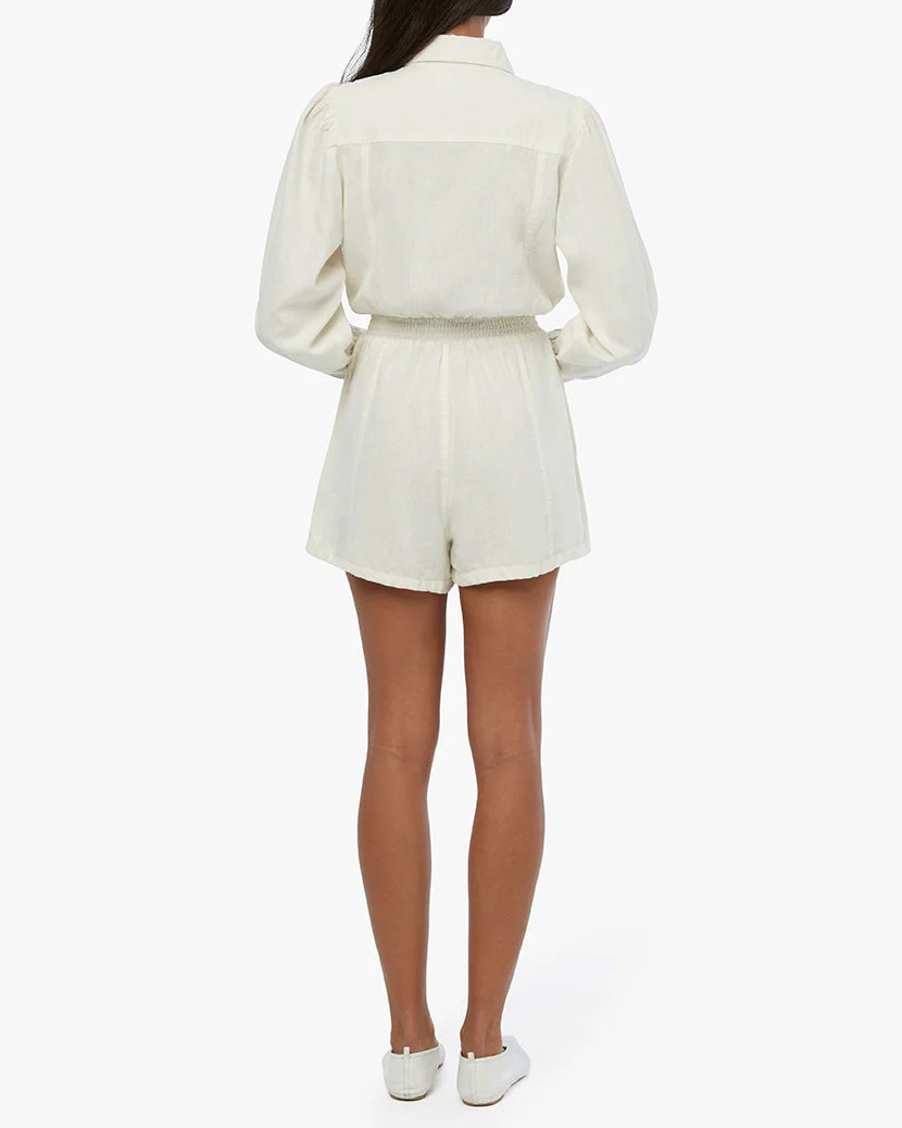 Linen Button Up Romper | White - Image 4