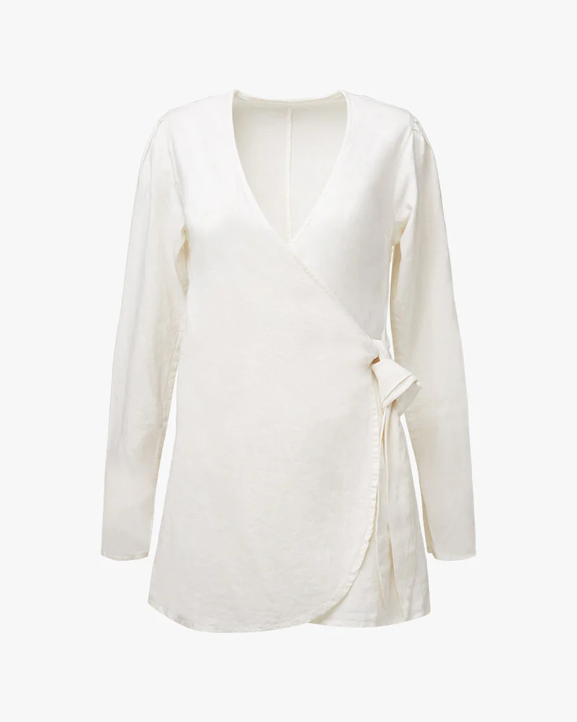 Linen Wrap Dress | White - Image 2