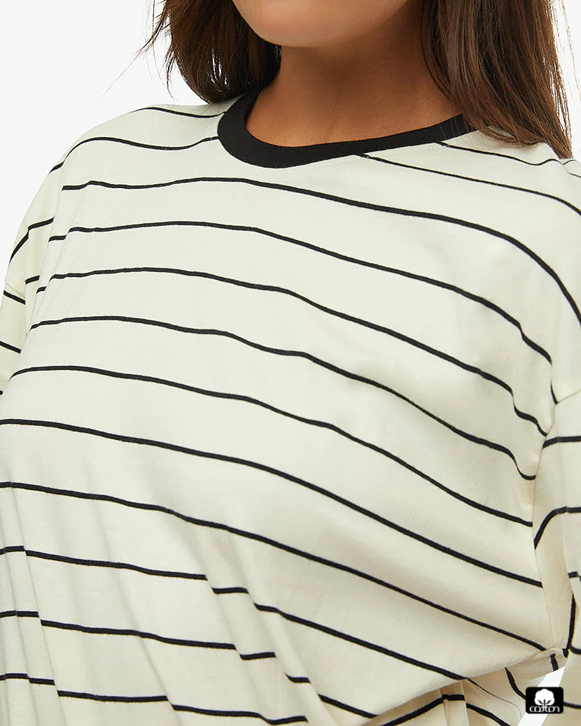 Long Sleeve Boxy Shirt | Ecru x Black - Image 3