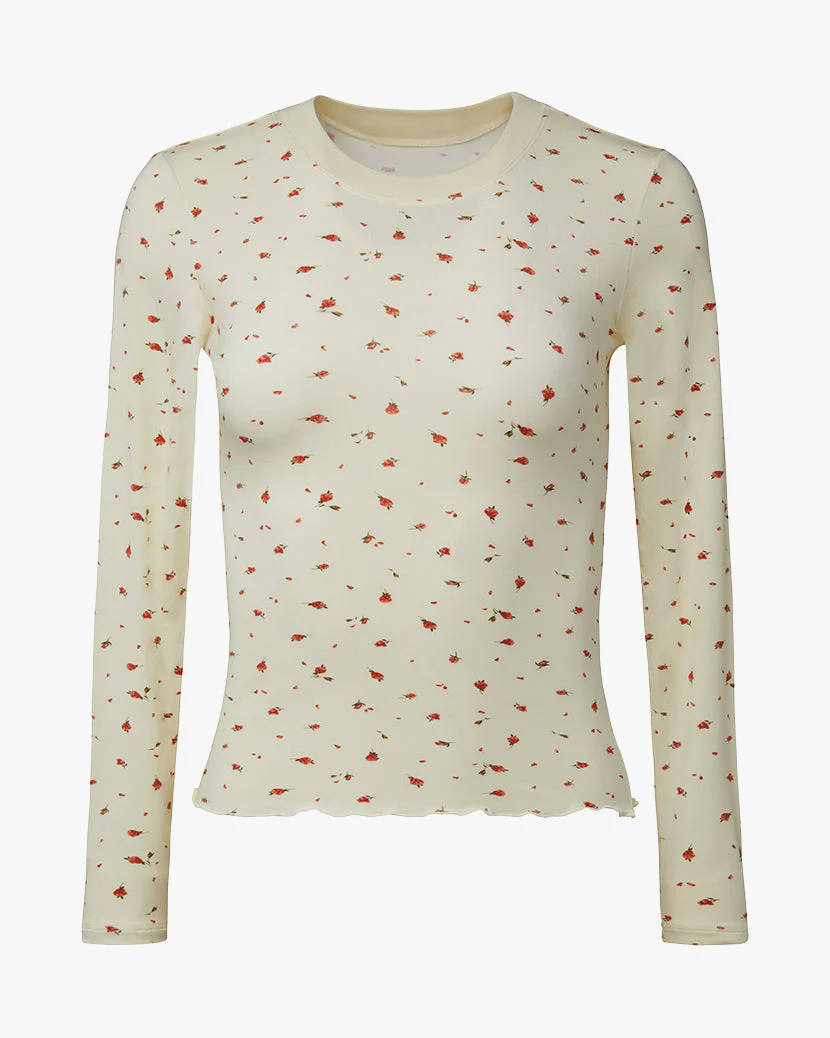 Long Sleeve Ditsy Roses Modal Jersey Crewneck | Cream - Image 2