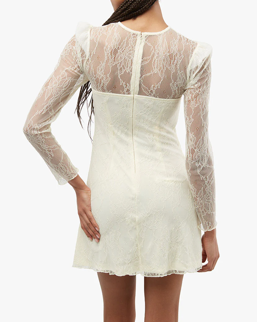 Long Sleeve Lace Mini Dress | Ecru - Image 4