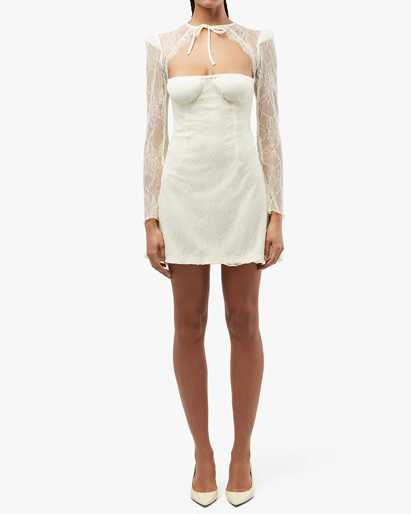 Long Sleeve Lace Mini Dress | Ecru - Image 6