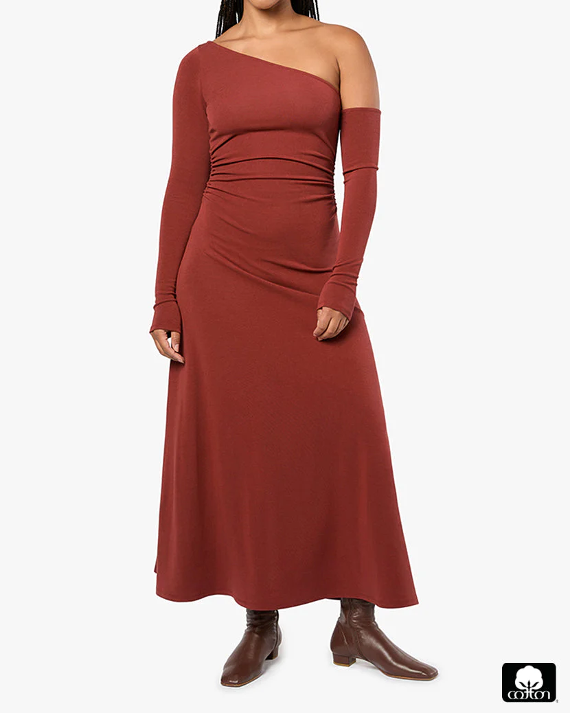 Long Sleeve Off Shoulder Dress | Chestnut