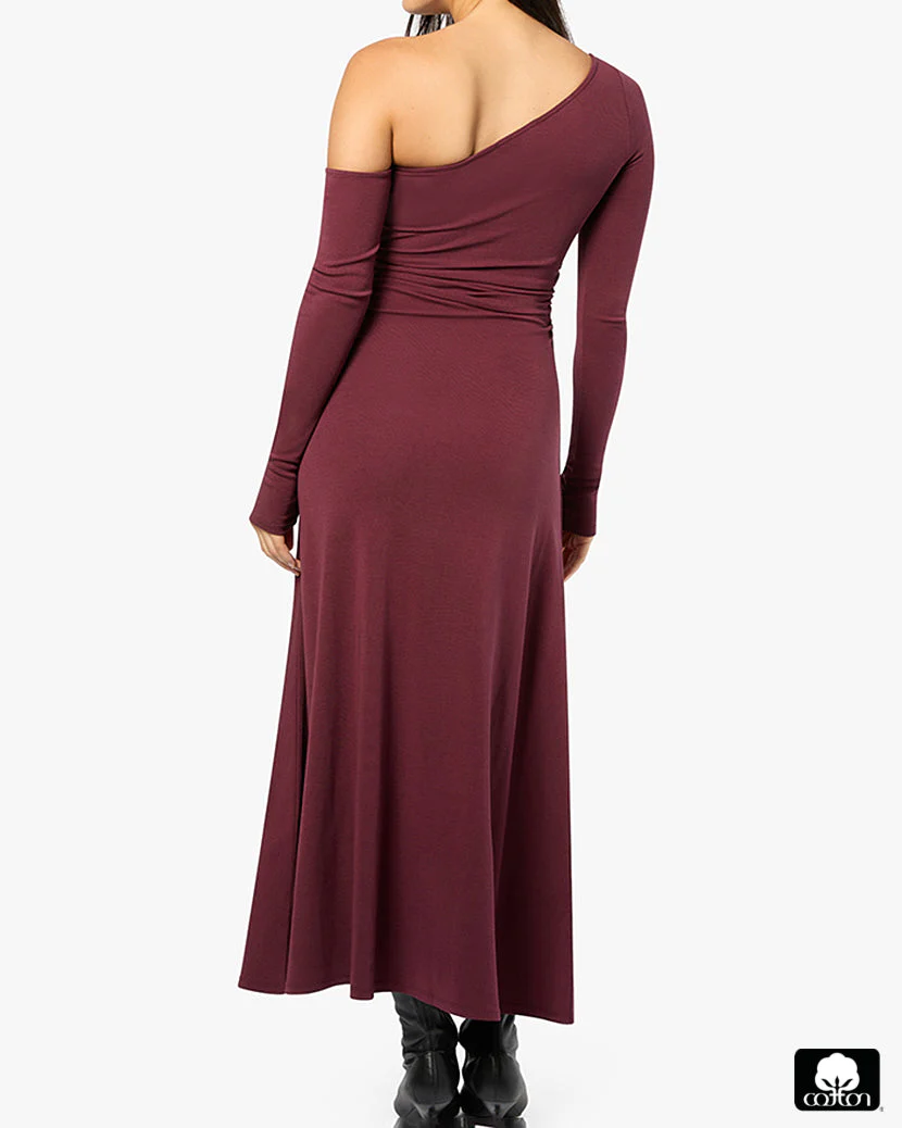 Long Sleeve Off Shoulder Dress | Eggplant - Image 5