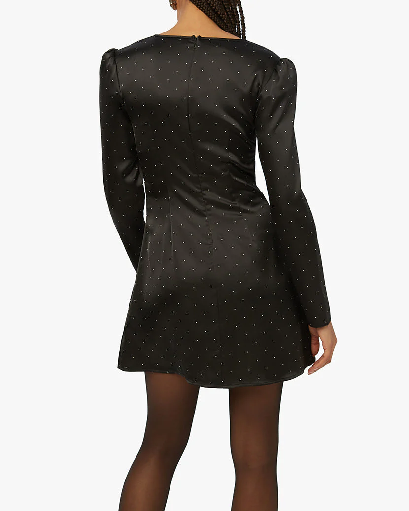 Long Sleeve Polka Dot Mini Dress | Black - Image 4