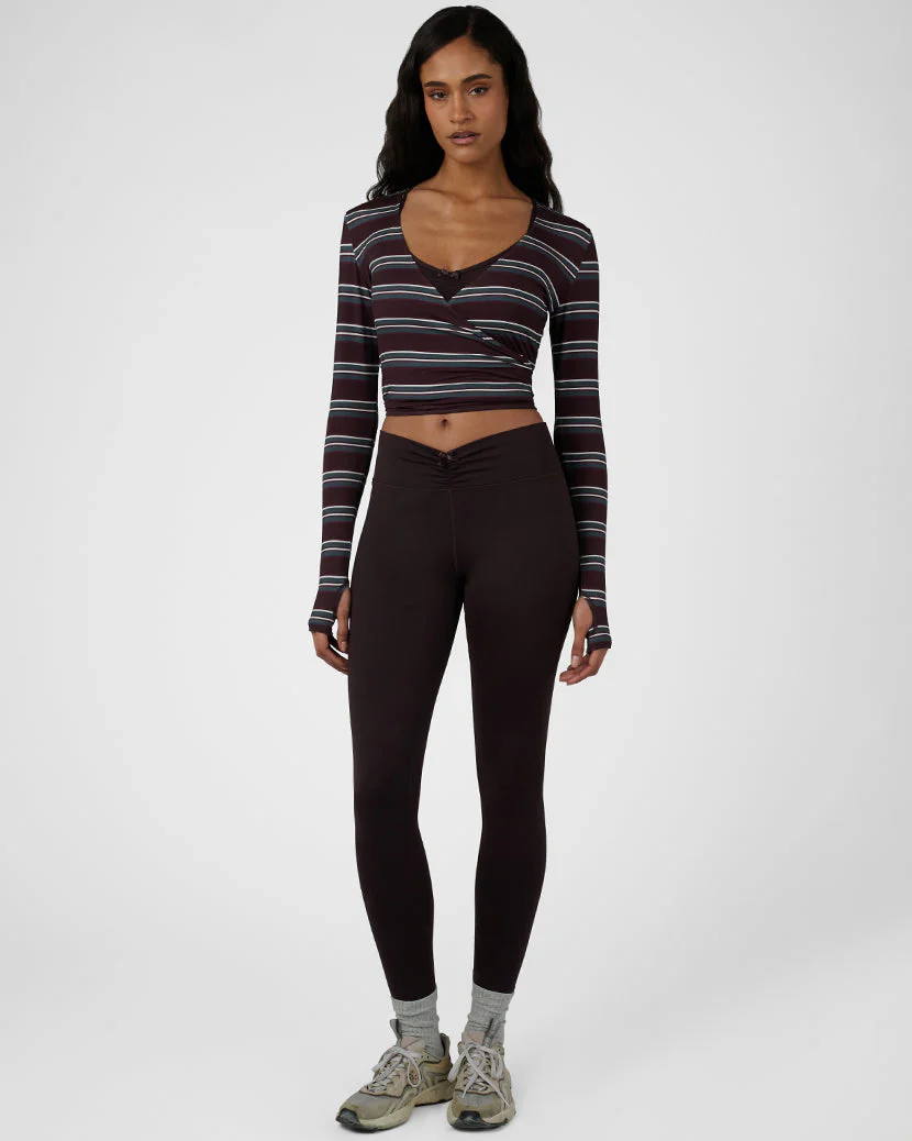 Long Sleeve Wrap Top | Dark Brown x Dark Grey - Image 5