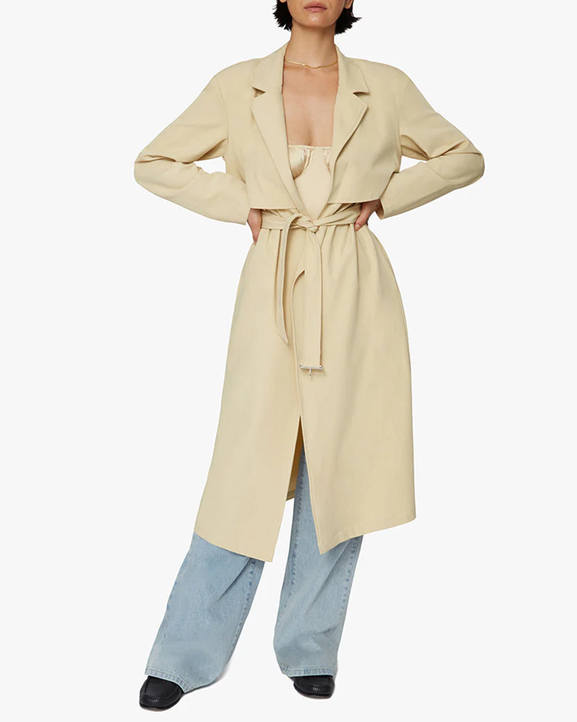 Long Stretch Crepe Trench Coat | Taupe - Image 5
