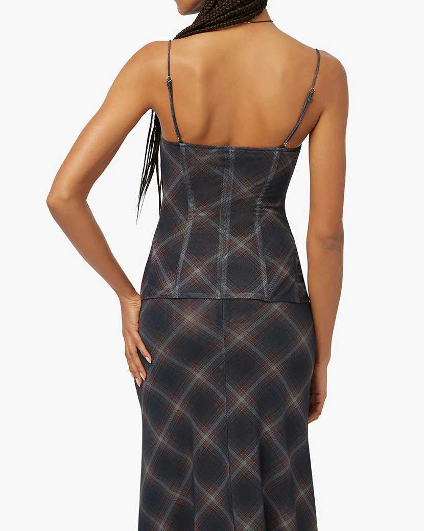 Mesh Diagonal Plaid Peplum Corset | French Navy - Image 5