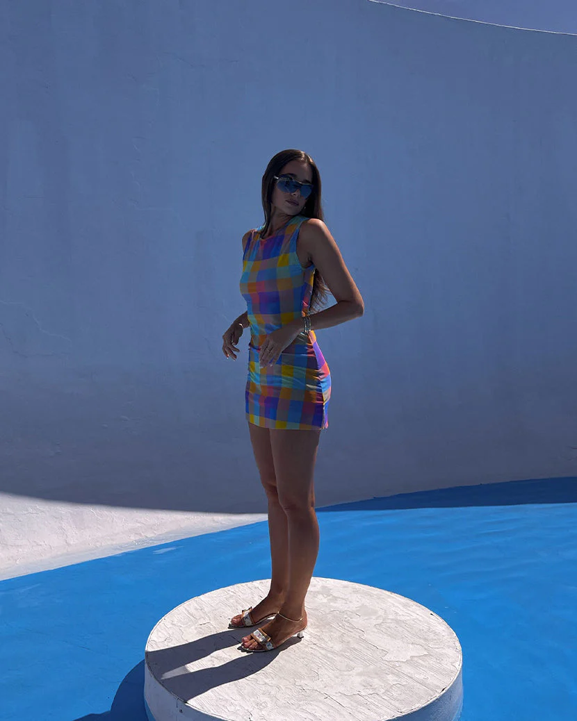 Mesh Oversized Gingham Muscle Tank Dress | Multi - Image 3