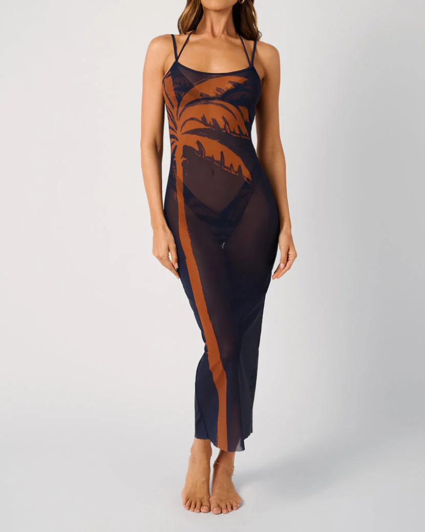 Mesh Scoop Maxi Slip Dress | Midnight Blue x Clay - Image 2