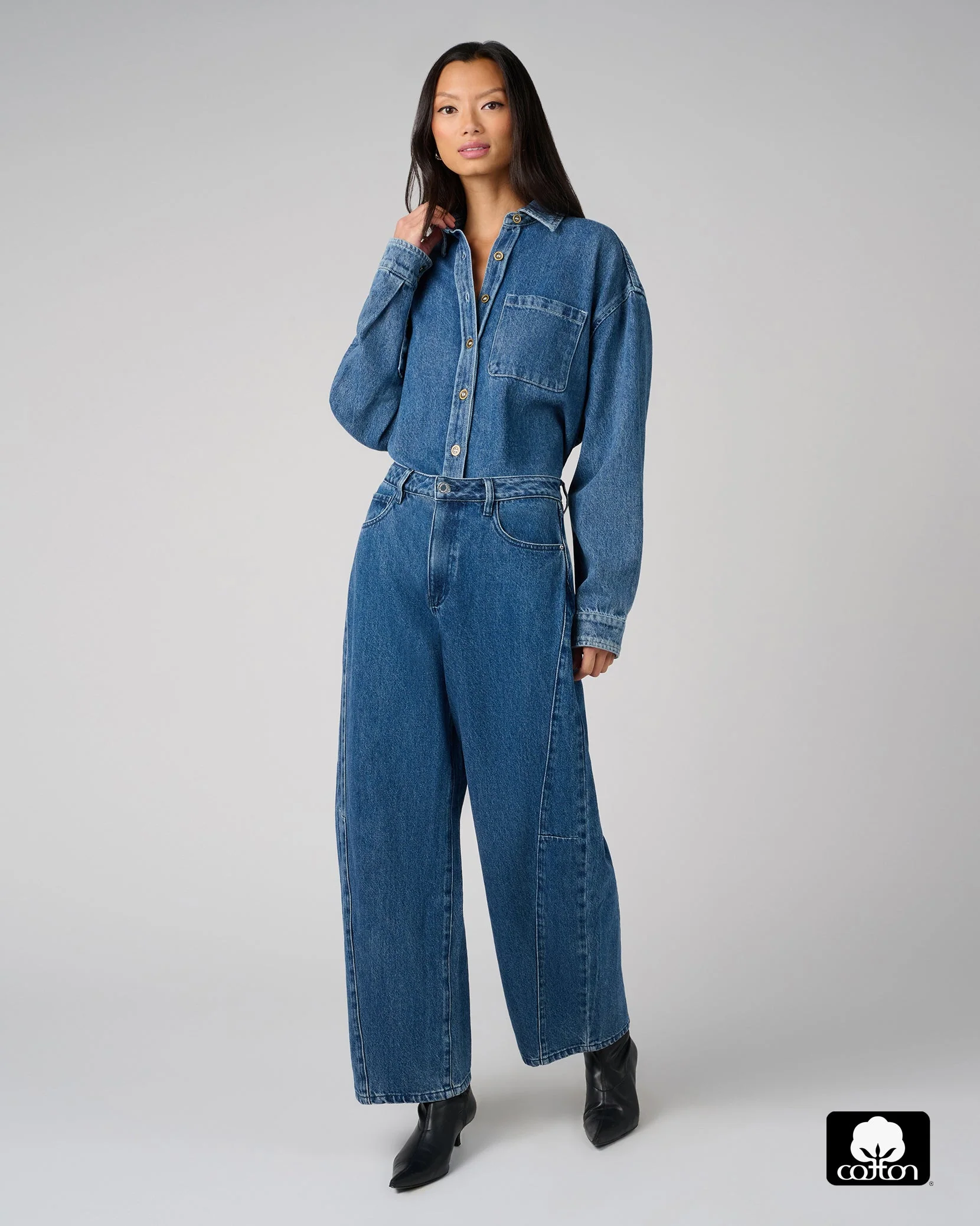 Mid Rise Barrel Jeans | Mid Wash - Image 4
