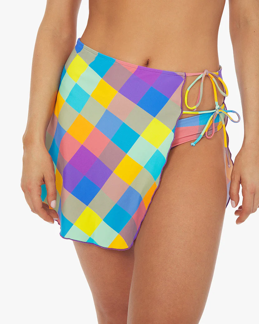Mini Tie Oversized Gingham Sarong | Multi