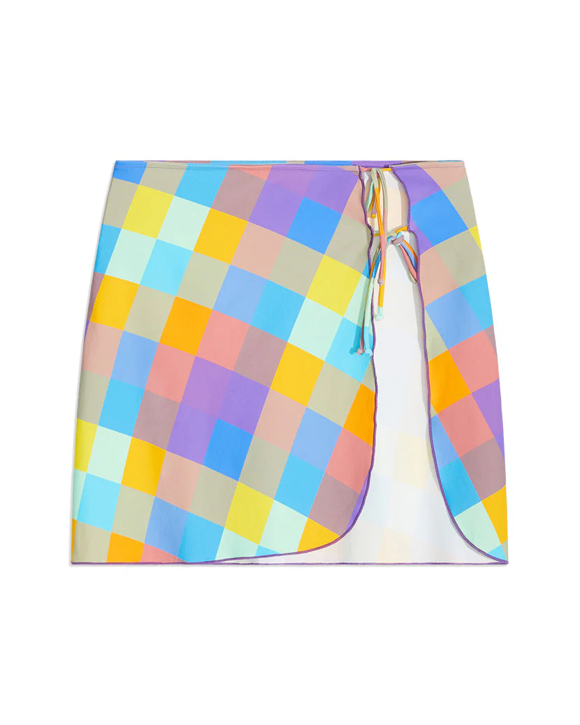 Mini Tie Oversized Gingham Sarong | Multi - Image 2