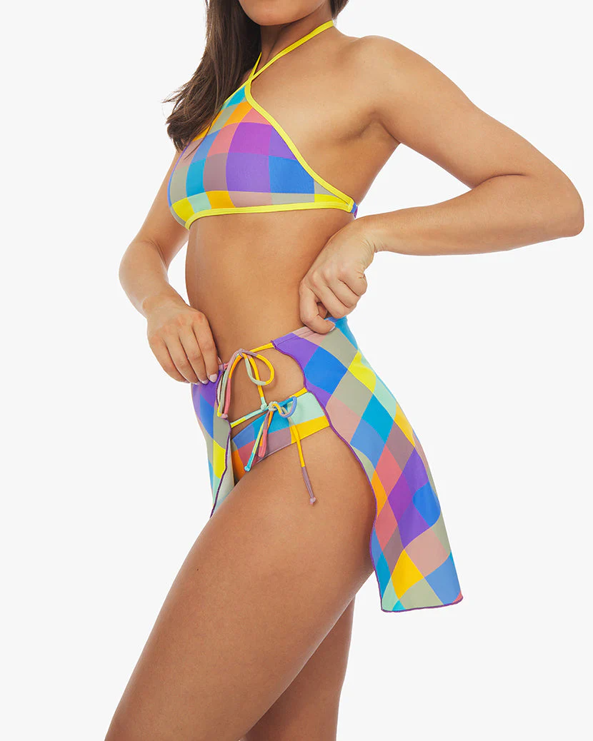 Mini Tie Oversized Gingham Sarong | Multi - Image 3