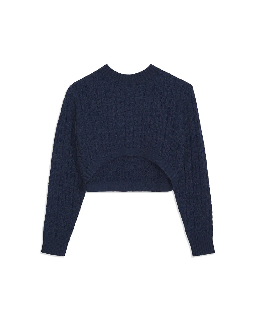 Mock Neck Chunky Cable Sweater | Dress Blues - Image 2