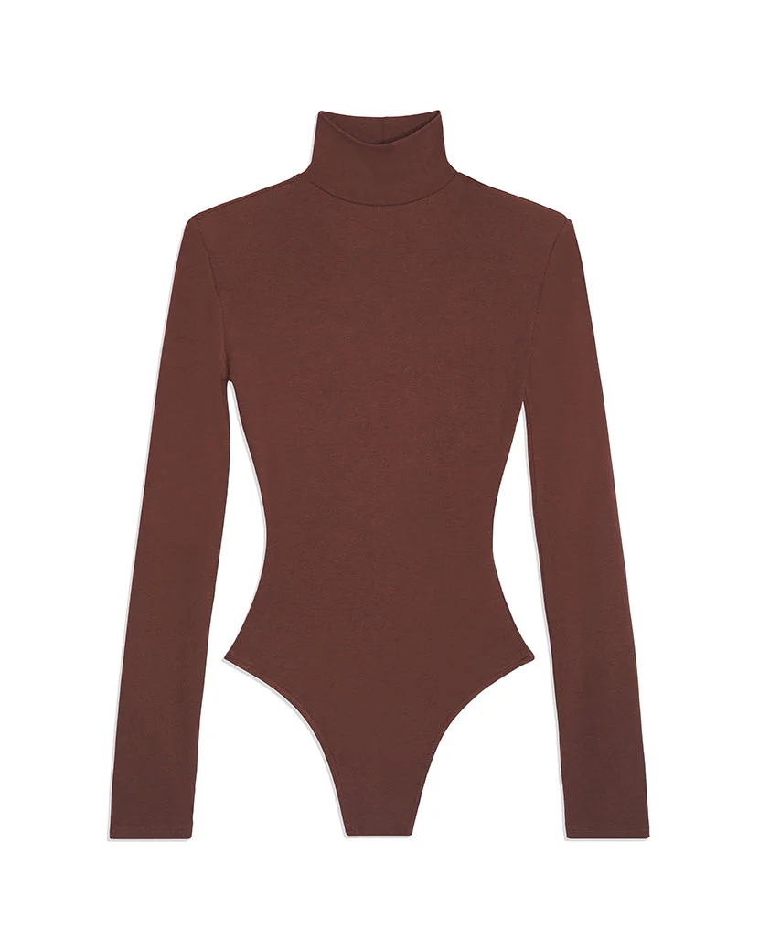 Mock Neck Jersey Knit Bodysuit | Brown - Image 2