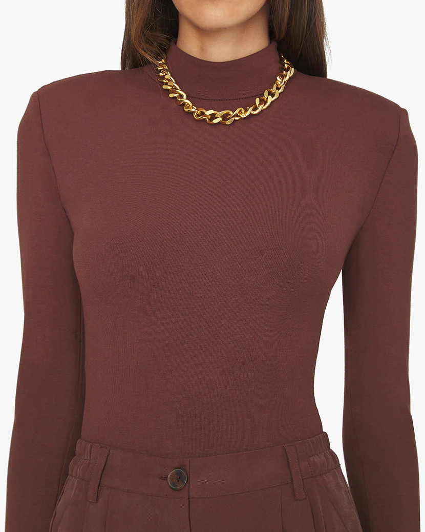Mock Neck Jersey Knit Bodysuit | Brown - Image 4