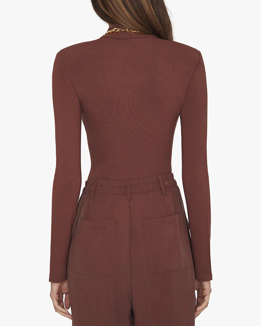 Mock Neck Jersey Knit Bodysuit | Brown - Image 5