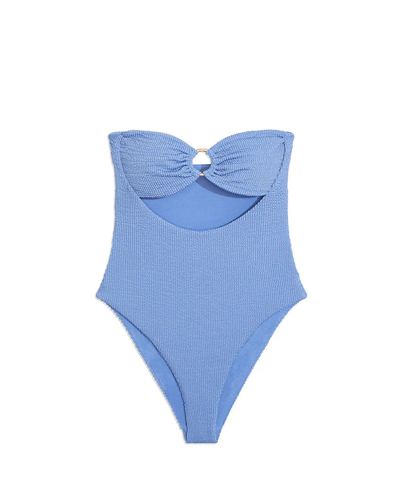 O-Ring Spongie Seersucker Ruched Bandeau One Piece | Blue Jean