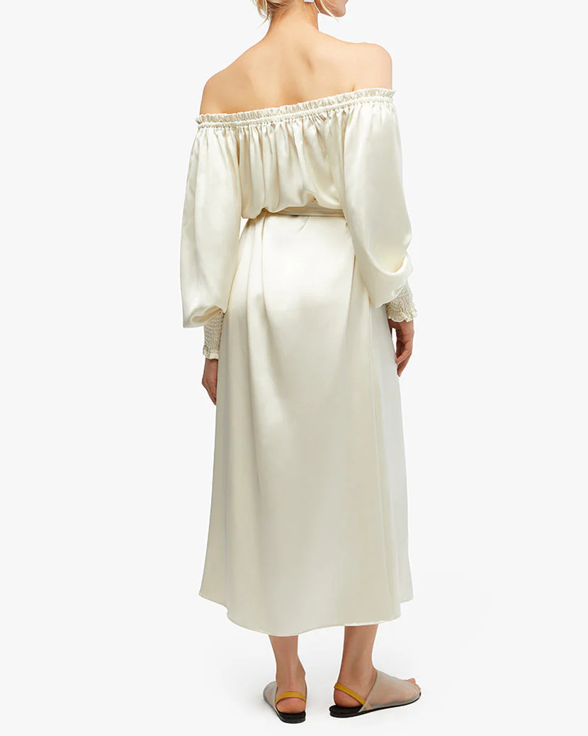 Off Shoulder Silky Maxi Dress | Ecru - Image 5