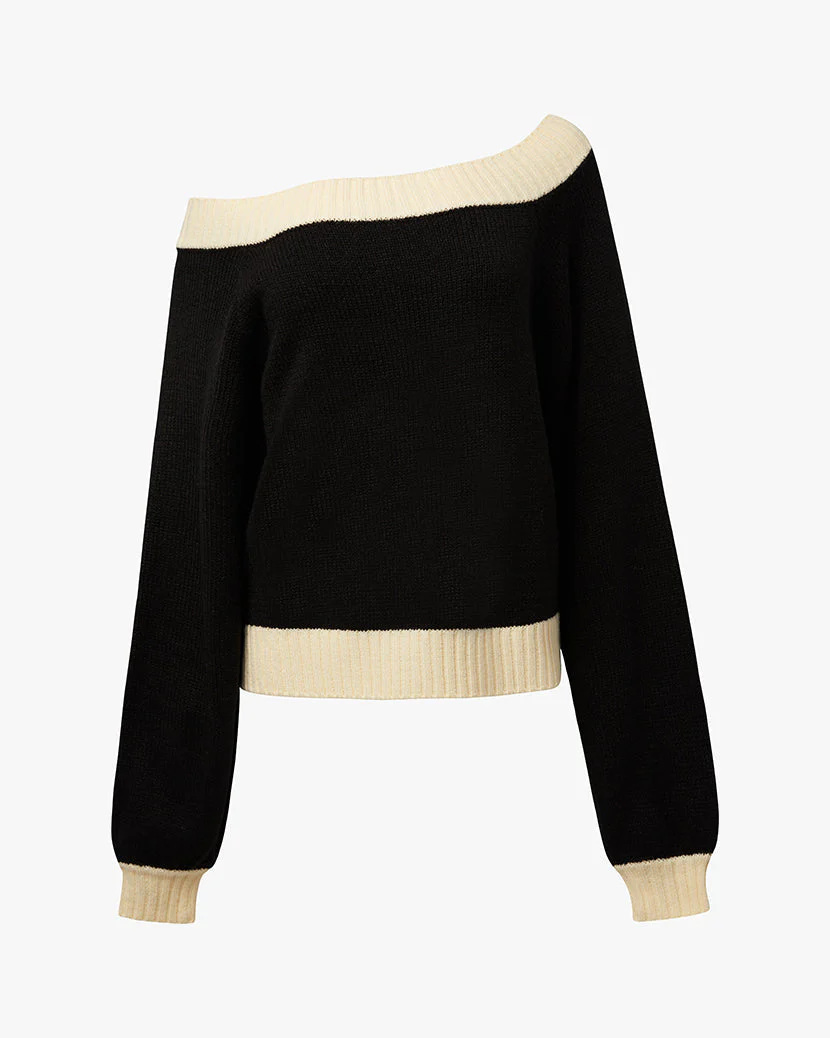 Off Shoulder Sweater | Black x Antique White (V1) - Image 2
