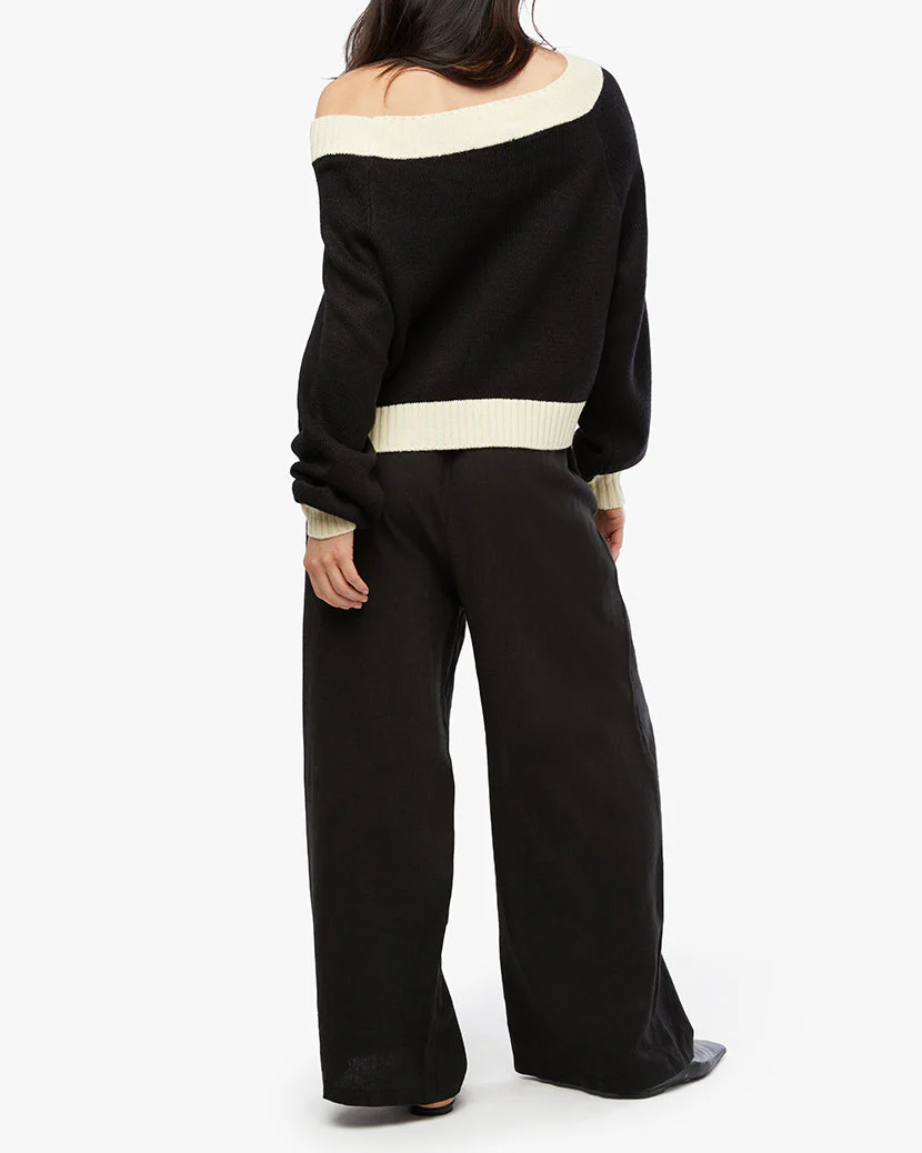 Off Shoulder Sweater | Black x Antique White (V1) - Image 4