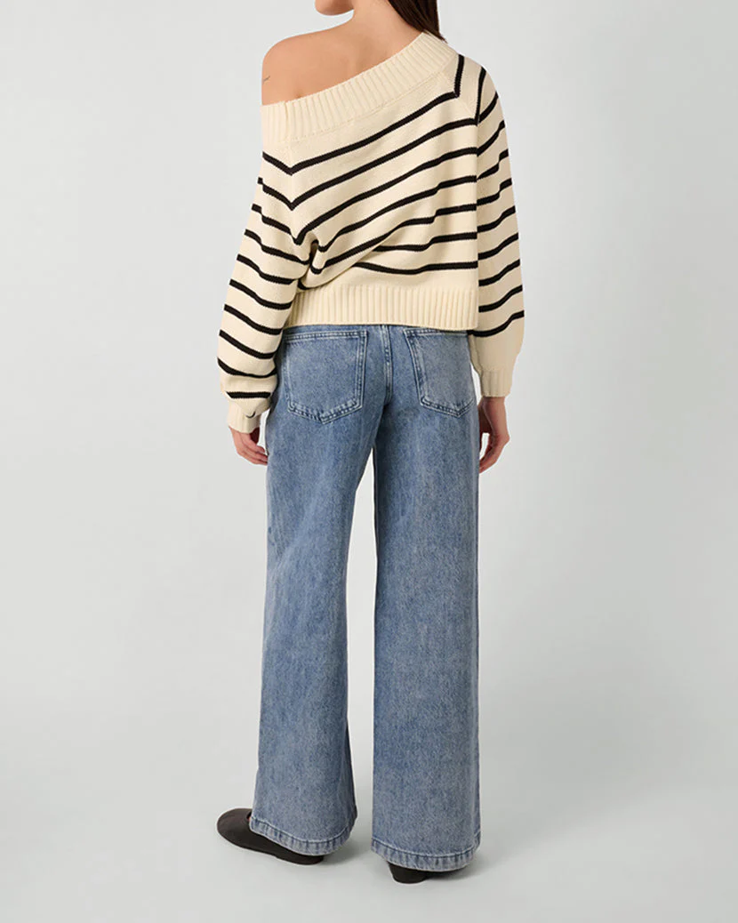 Off Shoulder Sweater | Black x Antique White (V2) - Image 5