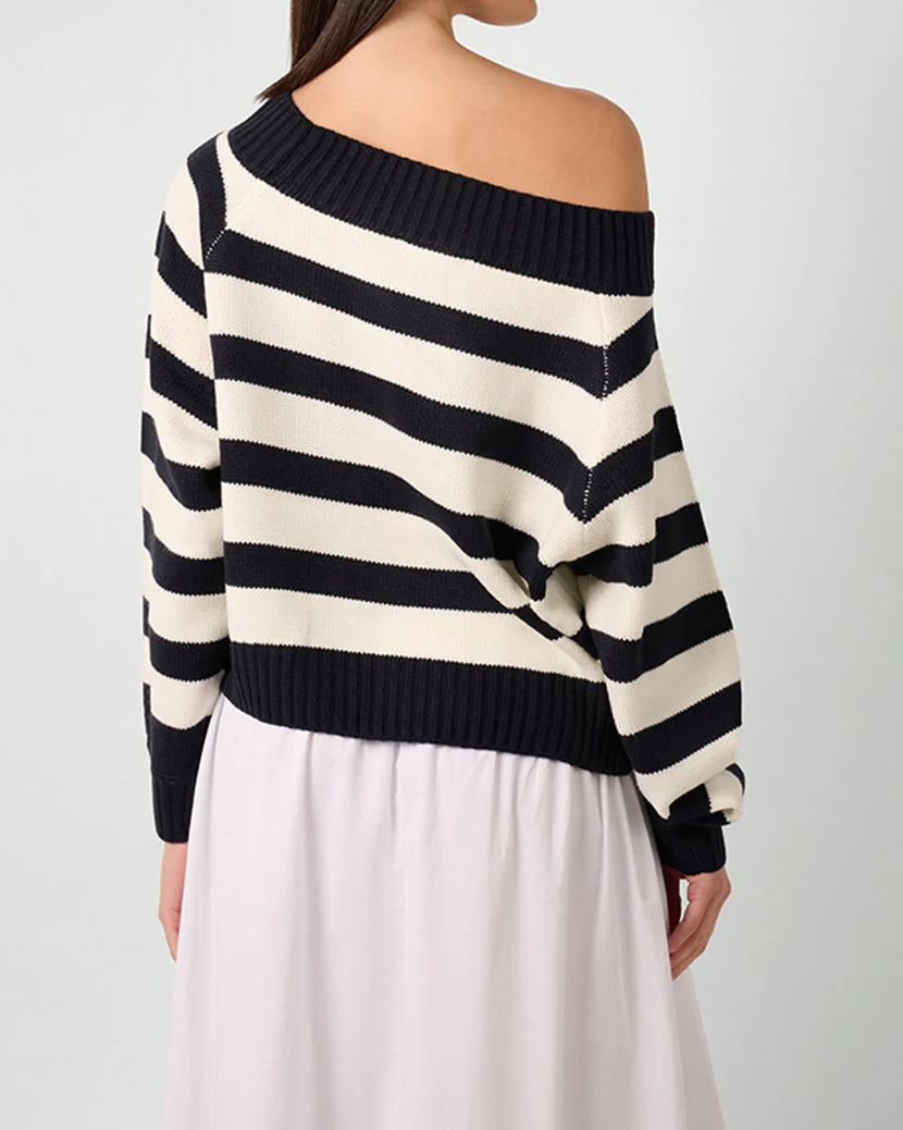 Off Shoulder Sweater | Navy x White - Image 6