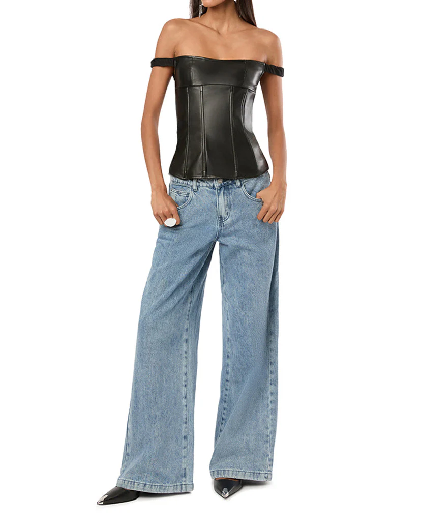 Off Shoulder Vegan Leather Corset | Black - Image 4