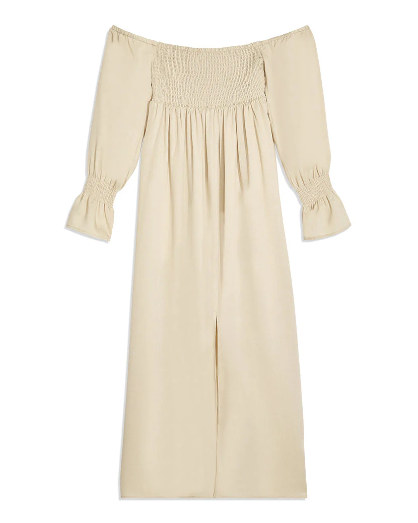 On/Off Shoulder Crinkled Chiffon Smocked Dress | Creme Brulee - Image 2