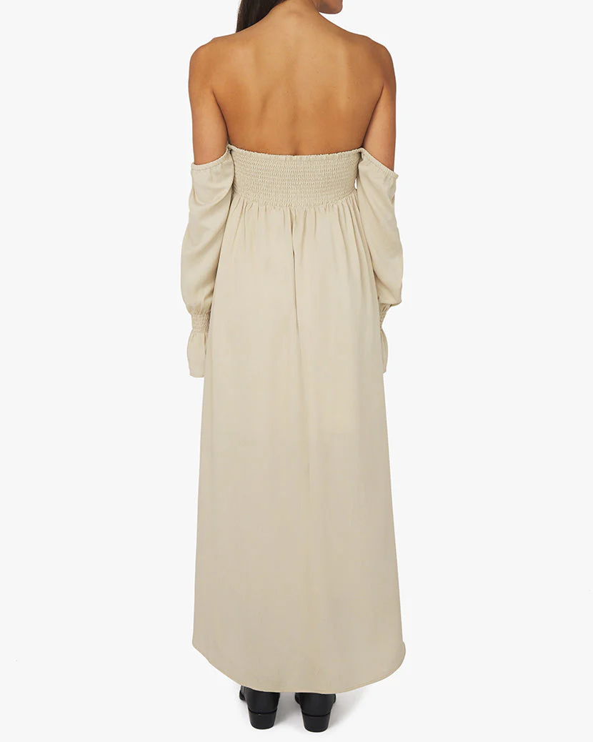 On/Off Shoulder Crinkled Chiffon Smocked Dress | Creme Brulee - Image 3