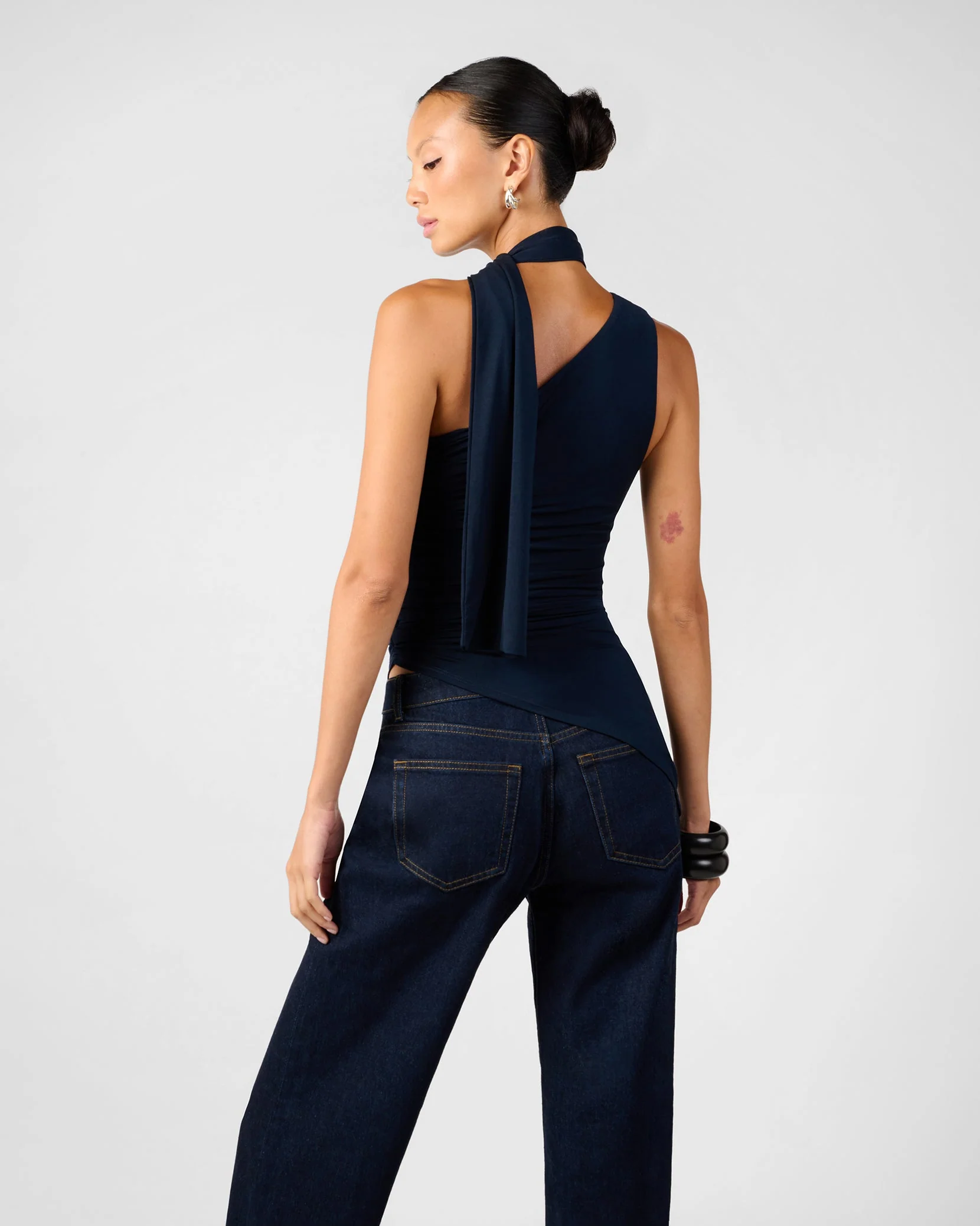 One Shoulder Draped Top | Navy - Image 6