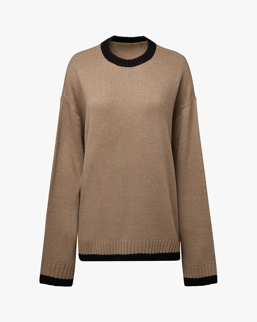 Oversized Crew Neck Sweater | Stone x Black - Image 2